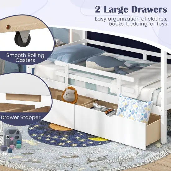Twin House Bed with Tent and 2 Storage Drawers for Kids-White {5}