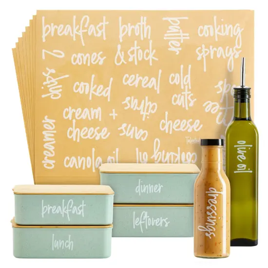 Talented Kitchen 158 Pantry and Refrigerator Labels for Glass Kitchen Containers - Preprinted White Script on Clear Stickers for Fridge, Freezer, Pantry Organization (Water Resistant) {1}