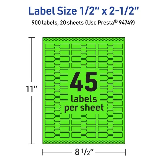 Avery Neon Green Paper Labels, 0.5" x 2.5" Barbell {5}