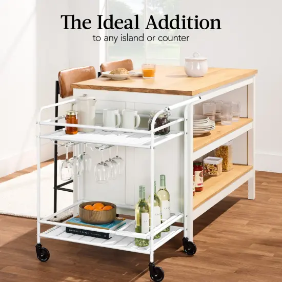 Best Choice Products 2-Tier Rolling Bar Cart Indoor/Outdoor w/ Storage Shelves, Wine Rack, Lockable Wheels White {6}