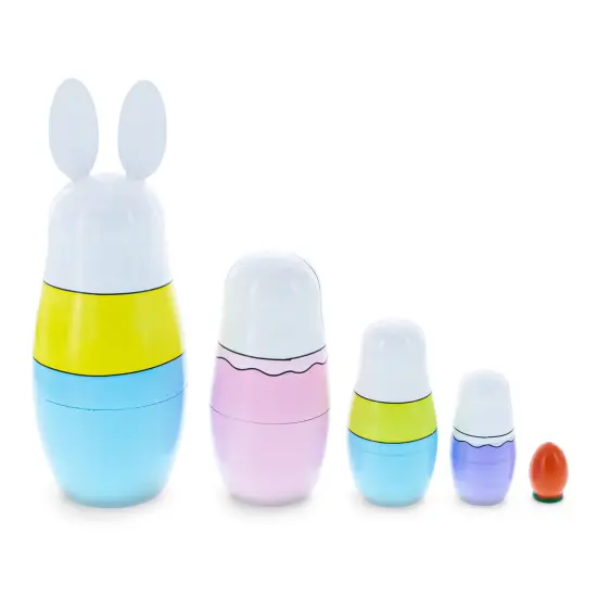 Set of 5 Bunnies Wooden Nesting Dolls 7 Inches Tall {6}