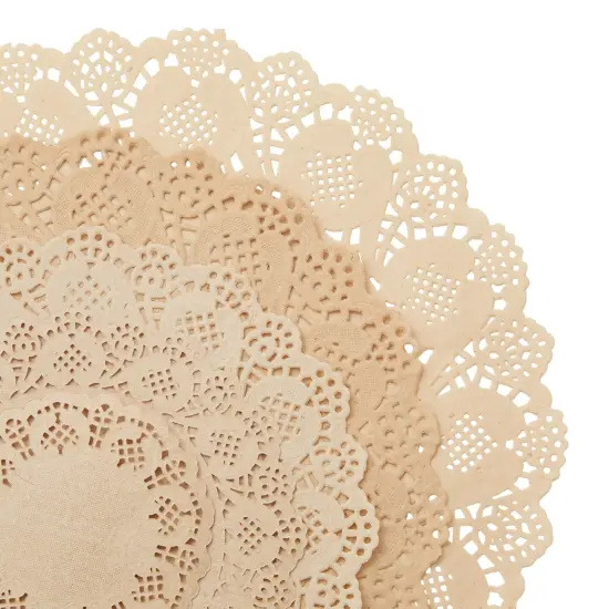 250 Pack Paper Doilies Assorted Sizes for Food & Cake, Round Decorative Disposable Placemats, Brown (4, 6.5, 8.5, 10.5, and 12 In) {7}