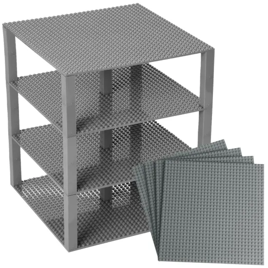 Strictly Briks Large Classic Stackable Baseplates, Building Bricks For Towers, Shelves, and More, 100% Compatible with All Major Brands, Gray, 4 Base Plates & 30 Stackers, 10x10 Inches, Ages 3-14 Grey {1}