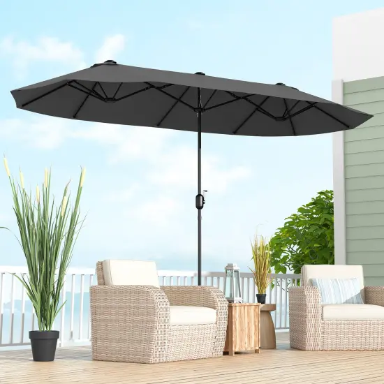 Polyester 13 Feet Double-Sided Patio Twin Table Umbrella with Crank Handle & UV Protection Grey {6}