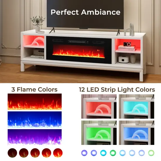 36 Inches Electric Fireplace Heater Recessed with LED Strip Lights and Remote Control {6}
