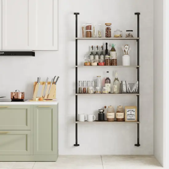 4-Tier Industrial Pipe Shelving with Metal Frame Perfect for Living Room or Kitchen Oak {6}