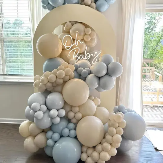 Dusty Blue Balloons, Dusty Blue and Gold Balloons, Baby Shower Balloons Fog Blue Cream Ivory White Champagne Gold Balloons for Boho Birthday Boys Girls Party Wedding Bridal Shower Decorations {3}