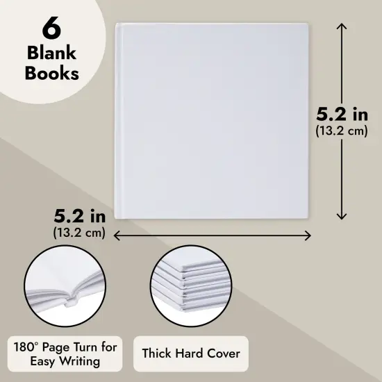 Paper Junkie 6 Pack White Blank Hardcover Books for Kids Ages 3-14 to Write Stories - Unlined Scrapbook and Journal - 18 Sheets/36 Pages Each (5.2 x 5.2 in) {3}