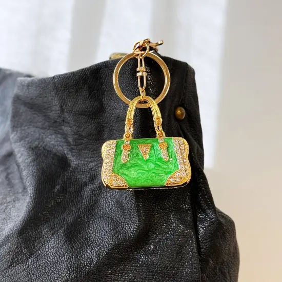 Wrapables Stylish Crystal Rhinestone Handbag Shaped Purse Charm Keychain, Green {4}