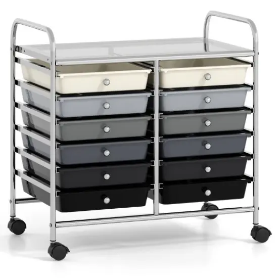 12 Removable Drawers Rolling Storage Cart with 4 Universal Wheels and Metal Frame Gradient Grey {3}