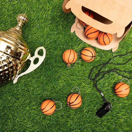 Juvale 30 Pack Mini Basketball Foam Sports Ball Keychain for Relieve Stress and Anxiety, Kids Party Favors Brown {3}