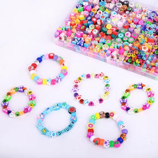 1000PCS Polymer Clay Beads Bracelet Making kit, 24 Style Cute Fun Beads Fruit Flower Animal Cake Butterfly Heart Beads Charms for Jewelry Necklace Earring Making DIY Accessories for Women Girls {2}