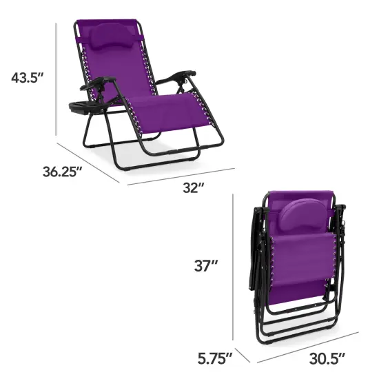 Best Choice Products Oversized Zero Gravity Chair, Folding Outdoor Patio Recliner w/ Cup Holder Amethyst Purple {2}