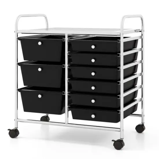 9-Drawer Rolling Storage Cart with Metal Frame and Locking Wheels for Office or Home Use Black {3}