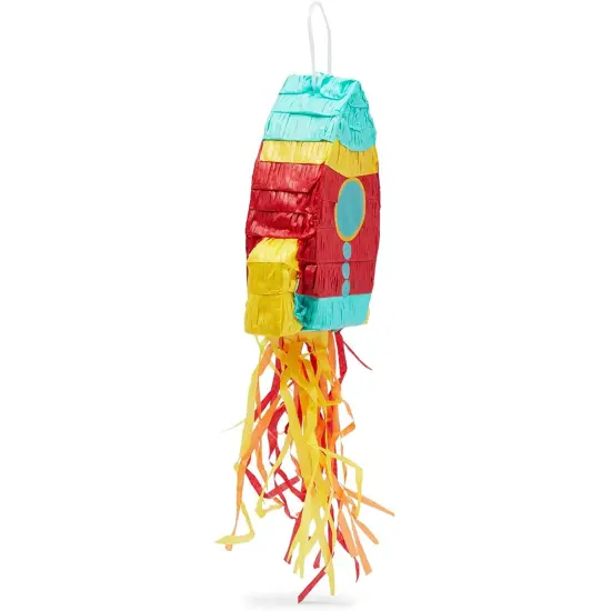 Mini Rocket Ship Pull Pi&ntilde;atas for Outer Space Party (8 x 5.9 x 2.5 In, 3 Pack) Multicolor {4}