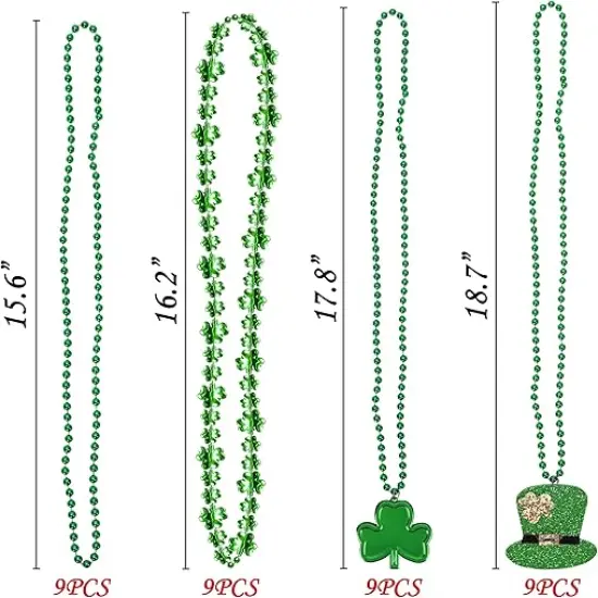 36PCS St. Patrick's Day Shamrock Necklace Clover Green Bead Party Favors Irish Decorations Supplies {3}