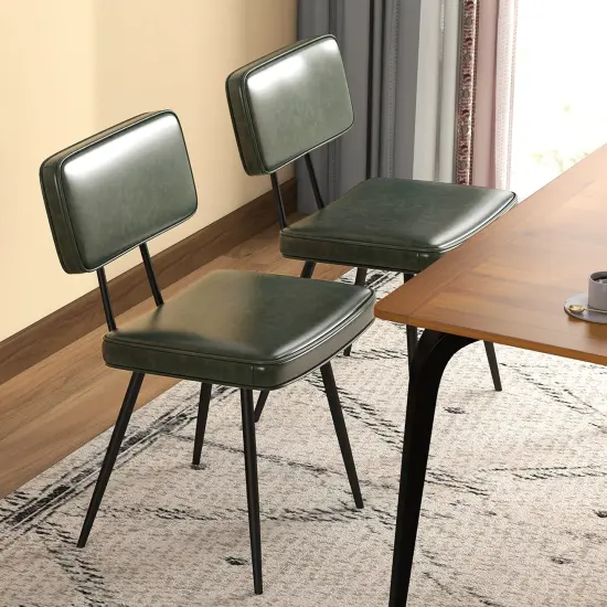 Set of 2 Dining Chairs with Padded Backrest and Seat Comfortable and Stylish Seating Dark Green {3}