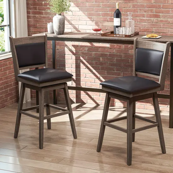 25/29 Inch Padded Bar Stools Set of 2 with Swivel Seat, Footrest, and Comfortable Upholstered Design {2}