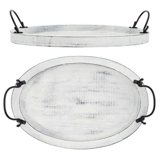 Farmlyn Creek Oval Wooden Serving Tray with Handles, Decorative Platter for Coffee Table, Living Room (16 x 11 x 2 In) White {3}