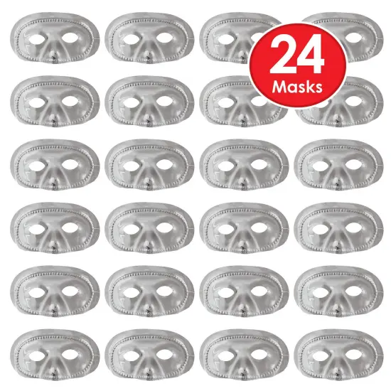 24 Pack Bulk Mardi Gras Metallic Half Mask - silver {6}