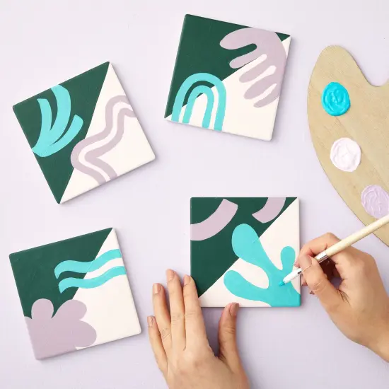 10 Pack White Unglazed Ceramic Tiles For Crafts with Cork Backing Pads for Coasters, DIY Arts and Crafts (4.25 x 4.25 In, Square) {3}