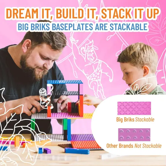 Classic Big Briks Baseplate 15" x 10.5" Large Building Brick Baseplate by Strictly Briks |100% Compatible with All Major Brands|Large Pegs for Toddlers | Single Pink Flat Bottom Base Plate, Ages 3-14 {5}