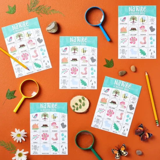 Juvale 50 Pack Nature Themed Scavenger Hunt Cards for Kids Ages 3-14, Outdoor Find and Seek Camping Game {2}