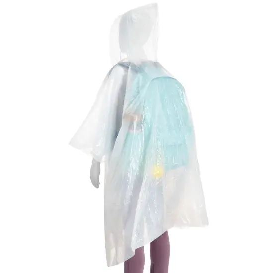 4 Pack Disposable Rain Ponchos for Kids with Hood and Attachable Round Case, Clear Plastic Raincoats for Emergency, Girls, Boys (White) {7}
