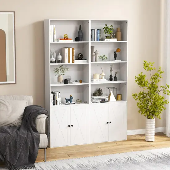 71 Inch Freestanding Bookshelf with 6 Shelves and 2-Door Cabinet White {3}