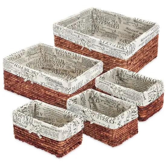5-Pack Rectangle Wicker Storage Baskets for Organizing Shelves, Bathroom and Laundry - 3 Sizes Small Woven Set Brown {1}