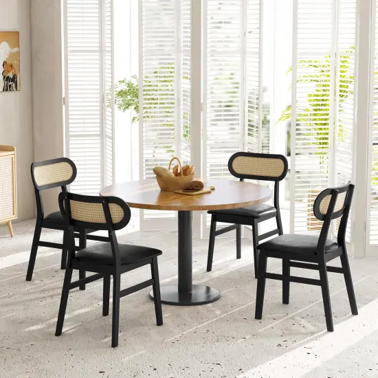 Wood Upholstered Dining Chairs Set of 2 &ndash; Mid Century Indoor Seating for Dining Room Black {5}