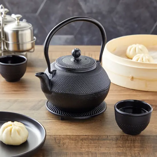 Cast Iron Teapot, Japanese Tetsubin Kettle Set with 2 Cups, Tea Infuser (1200 ml, Black) {2}
