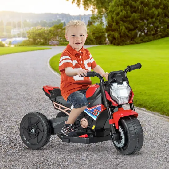 Plastic 6V Kids Ride-on Motorcycle with Battery Power and Detachable Training Wheels Red {2}