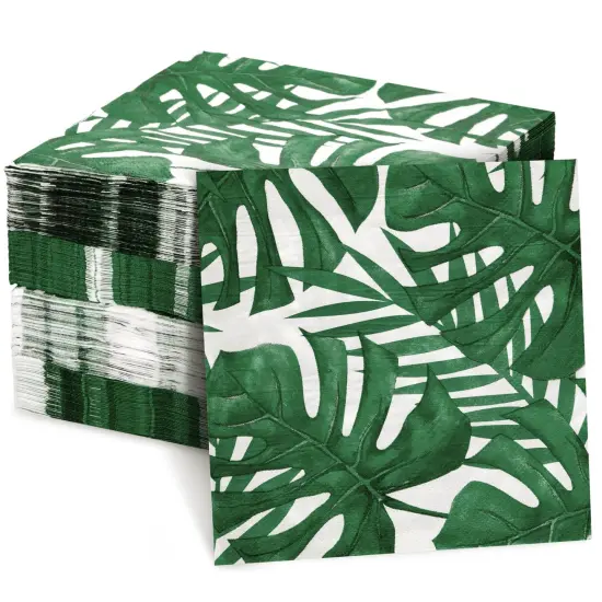 150 Pack Tropical Palm Leaf Napkins, Hawaiian Luau Napkins for Jungle Safari Birthday Party Supplies (6.5x6.5 In) {1}