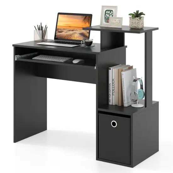 Space-saving Computer Desk with Pull-out Keyboard Tray Black {4}