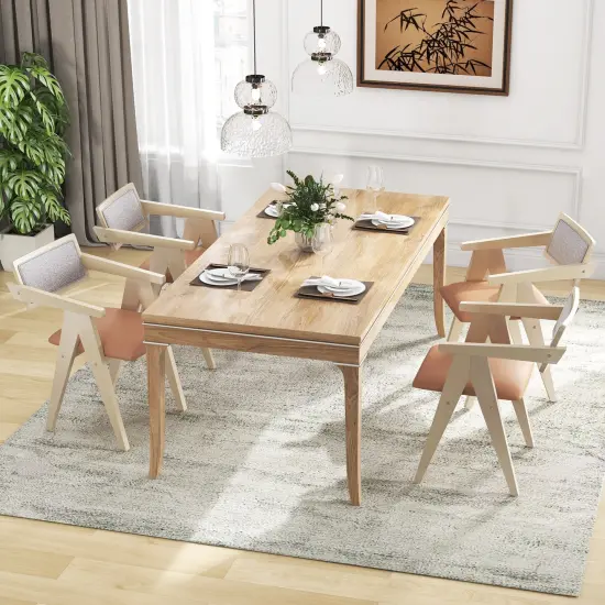 Walnut Wooden Mid-Century Accent Chairs with Leathaire Seat Cushions, Set of 2 Beige {5}