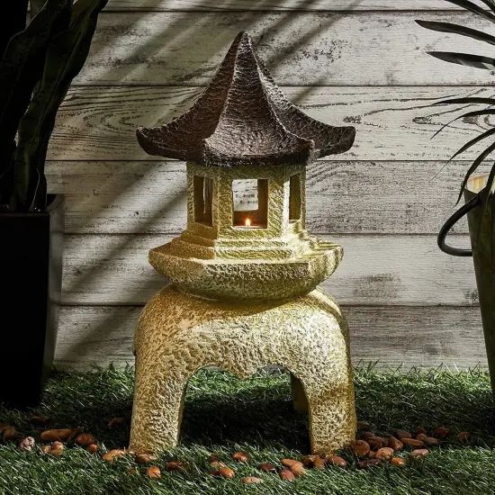 Juvale Outdoor Asian Pagoda Candle Lantern Statue for Home and Garden, 8.5 x 16.5 Inches {3}
