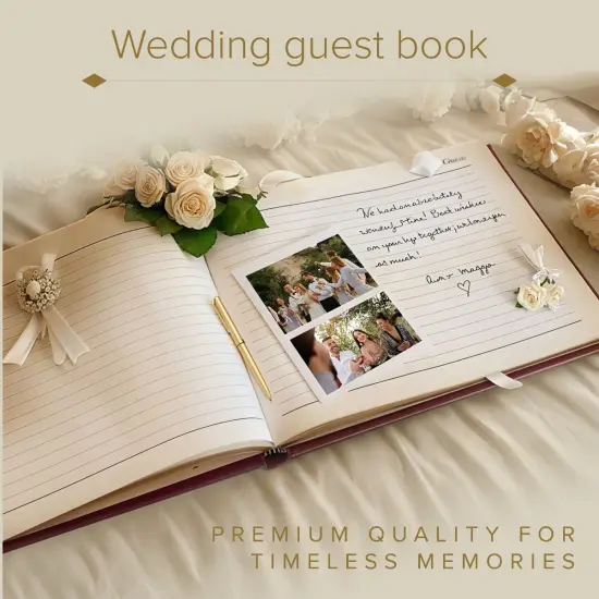 Gallery Leather Guest Book Wedding, Party, Special Events, add Polaroid Photos, 192 Lined Pages, Bonded Leather, Hardcover 7" x 9" Acadia White {3}