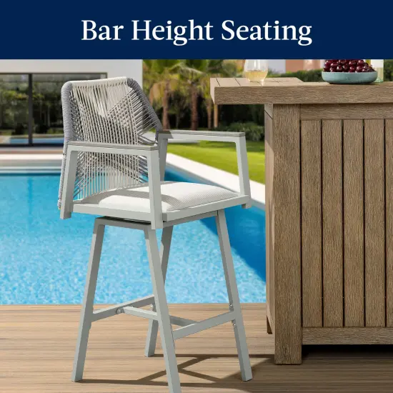 Best Choice Products Set of 2 Indoor/Outdoor Aluminum, Woven Rope Swivel Barstools w/ Armrests Gray/Meteor {5}