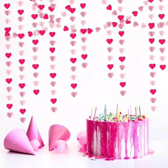 Rose Hot-Pink Party-Decorations 3D-Heart Garland - 39Ft Girl Birthday Flamingo Baby Shower Hanging Paper Streamers Banner,Engagement Wedding Bachelorette Decor {3}