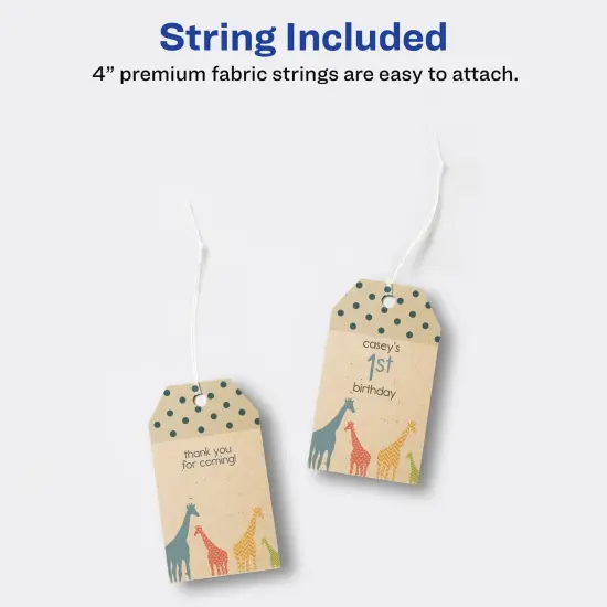 Avery Kraft Brown Banner Tags with Sure Feed Technology, 2" x 3.5", Laser/Inkjet, 64 Printable Tags with Strings Included, Also Great for Gift Tags and Favor Tags (80516) {4}