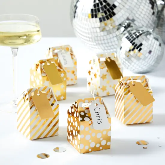 36-Pack Mini Gold Gift Boxes - Tiny 2x2x2 Favor Boxes for Wedding, Birthday, Treats, with Tags and String (3 Patterns) {2}