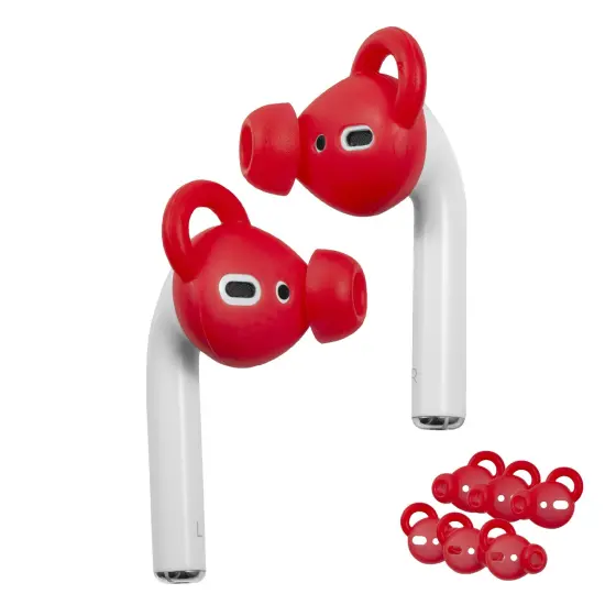 Insten 3 Pairs Ear Hooks Tips Compatible with AirPods 1 & 2 Earbuds, Anti-Lost EarHooks EarTips Accessories, Comfortable Soft Silicone Covers, with Storage Box (Not Fit in Charging Case) Red {1}