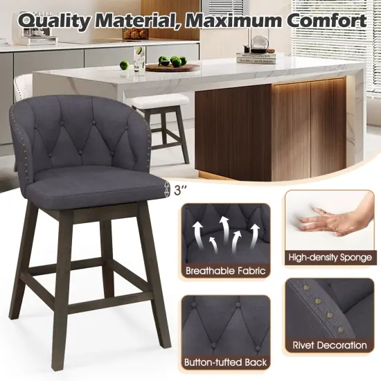 Fabric Upholstered Counter Height Bar Stools, Set of 2 with Padded Seat and Footrest Grey {6}
