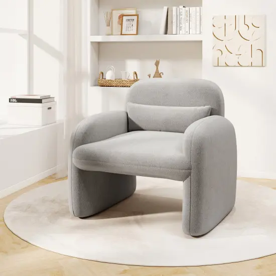 Modern Accent Chair with Waist Pillow and Armrests for Living Room Bedroom Grey {2}