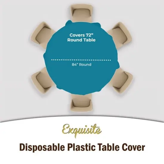 Exquisite Disposable Round Plastic Tablecloths &ndash; 6 Pack 84" Disposable Table Cloths &ndash; Indoor/Outdoor Party Tablecloth &ndash; Round Plastic Table Cover for Events & Party Supplies Turquoise {5}