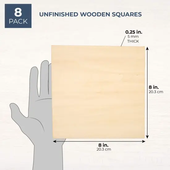 8 Pack Thin 8x8 Wood Squares for DIY Crafts, Unfinished 0.5 Inch Basswood Plywood for Laser Cutting, Wood Burning Brown {2}