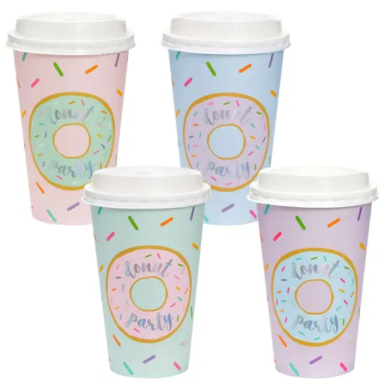 48 Pack Disposable 16oz Coffee Cups with Lids - Donut Party Supplies - Paper To Go Cup for Themed Birthday Party, Wedding, Baby Shower Multicolor {5}