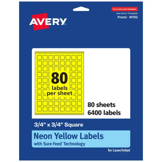 Avery Neon Yellow Paper Labels, 0.75" x 0.75" Square {1}