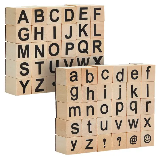 60-Piece Wood Alphabet Stamp Set, Upper and Lowercase Letters with Symbols, Rubber Stamps, DIY Projects, Arts and Crafts, Scrapbooking Brown {1}